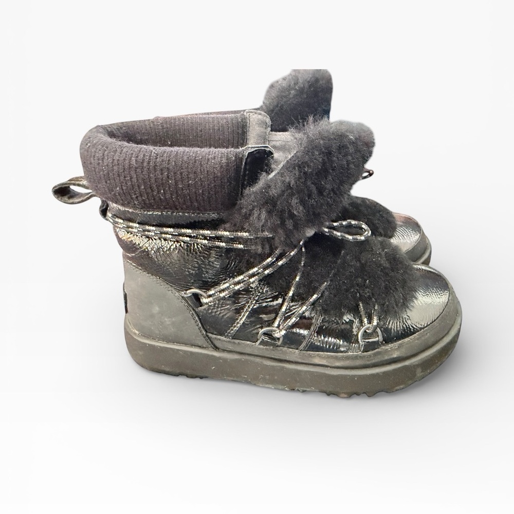 Women’s UGG Sheepskin Black, Patent Leather Warm Winter Boots